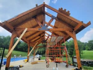 timber frame gazebo under construction