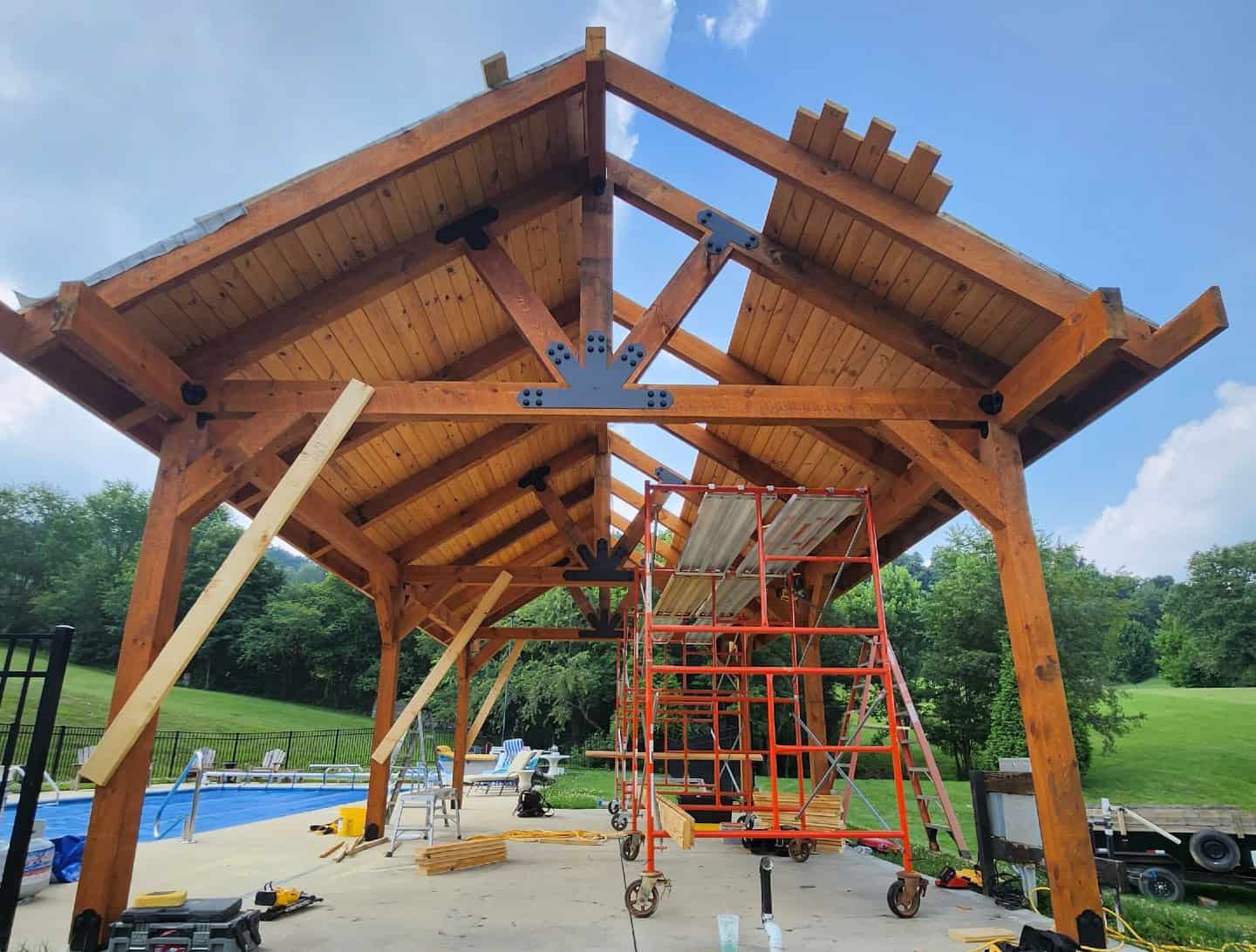 gazebo-construction timber frame gazebo under construction